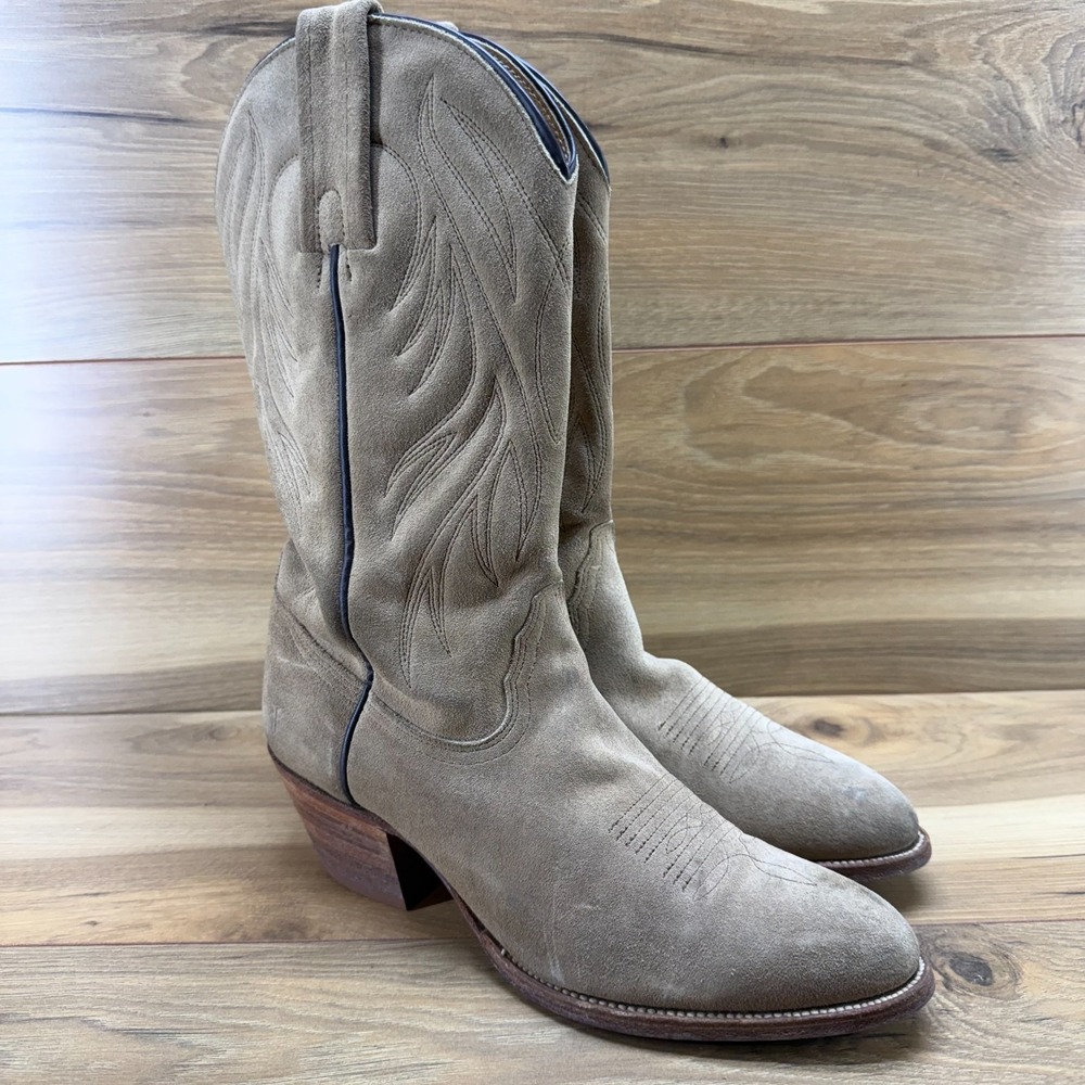 Frye Suede Western Heeled Boots in Taupe - Picture 2 of 11